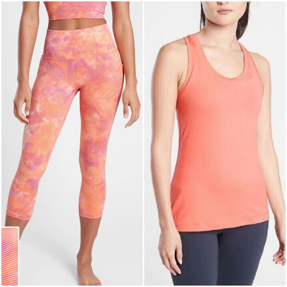 Athleta Salutation Stash Pocket Capri Coral 1X & Nitro Tank Top 1X Set